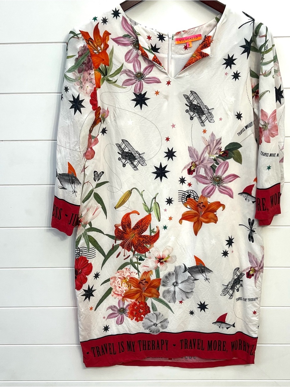 Vilagallo Travel More Theme Floral Shift Dress White Multicolor Size 38